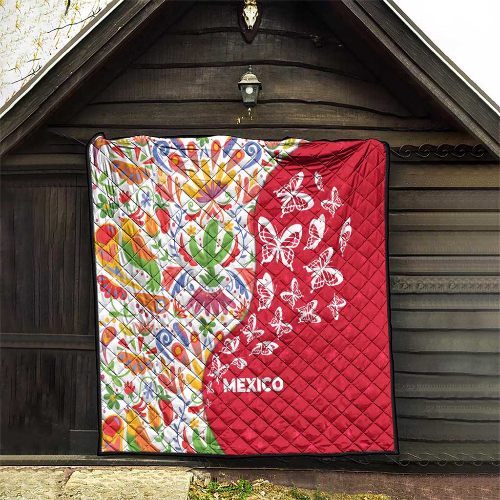 Mexico Christmas Quilt with Butterfly Cactus and Colorful Floral Folk Art - Wonder Print Shop