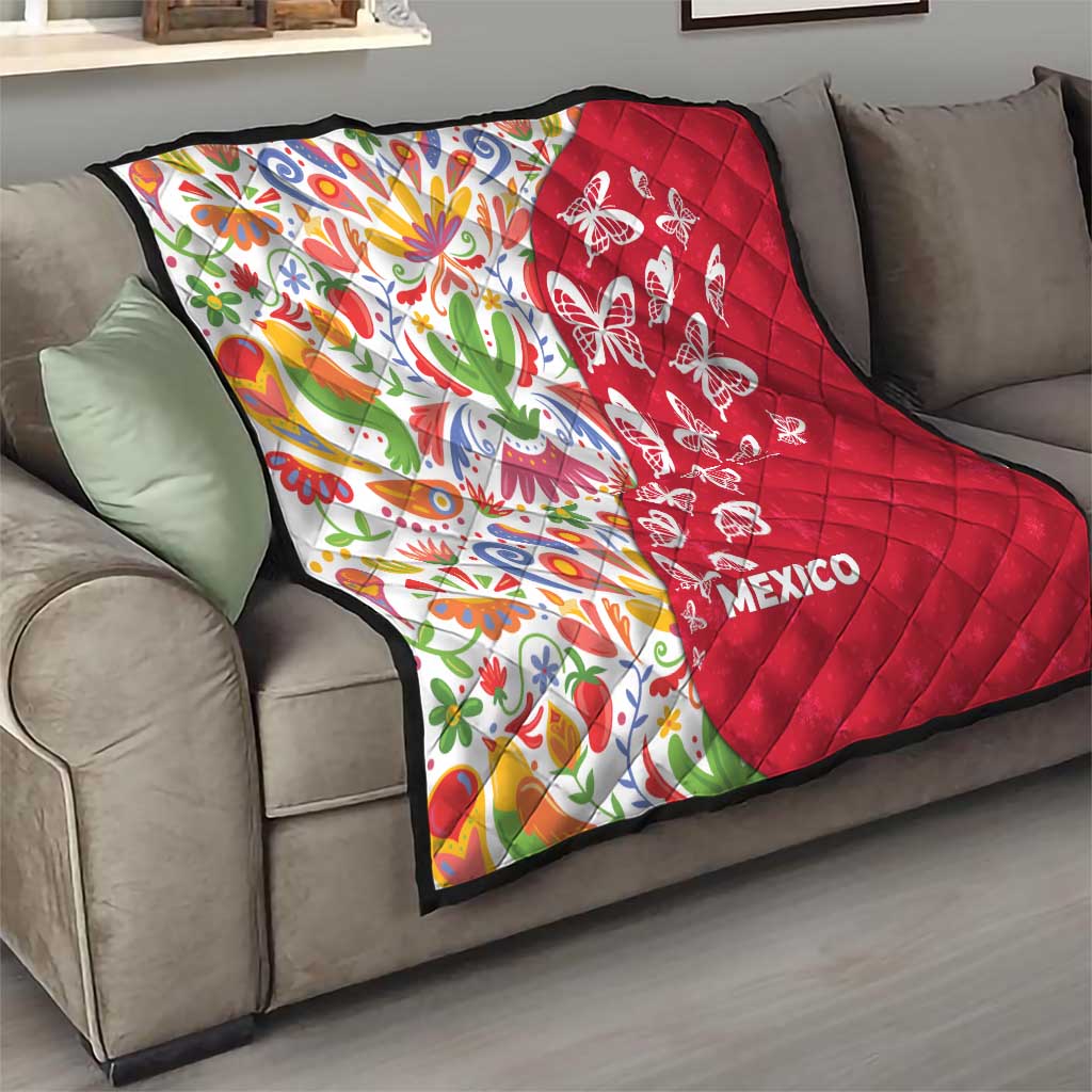 Mexico Christmas Quilt with Butterfly Cactus and Colorful Floral Folk Art - Wonder Print Shop