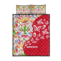 Mexico Christmas Quilt Bed Set with Butterfly Cactus and Colorful Floral Folk Art - Wonder Print Shop