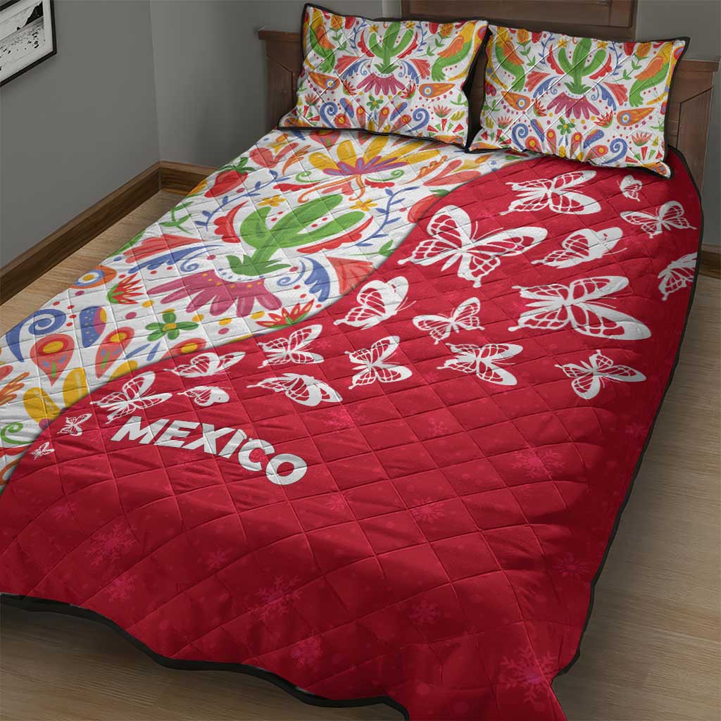 Mexico Christmas Quilt Bed Set with Butterfly Cactus and Colorful Floral Folk Art - Wonder Print Shop
