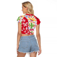 Mexico Christmas Raglan Cropped T Shirt with Butterfly Cactus and Colorful Floral Folk Art - Wonder Print Shop