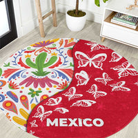 Mexico Christmas Round Carpet with Butterfly Cactus and Colorful Floral Folk Art - Wonder Print Shop