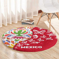 Mexico Christmas Round Carpet with Butterfly Cactus and Colorful Floral Folk Art - Wonder Print Shop