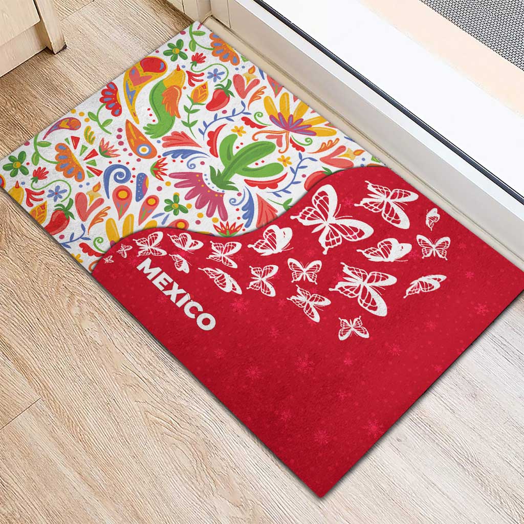 Mexico Christmas Rubber Doormat with Butterfly Cactus and Colorful Floral Folk Art - Wonder Print Shop