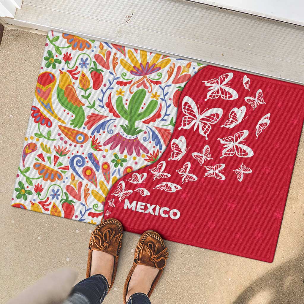 Mexico Christmas Rubber Doormat with Butterfly Cactus and Colorful Floral Folk Art - Wonder Print Shop