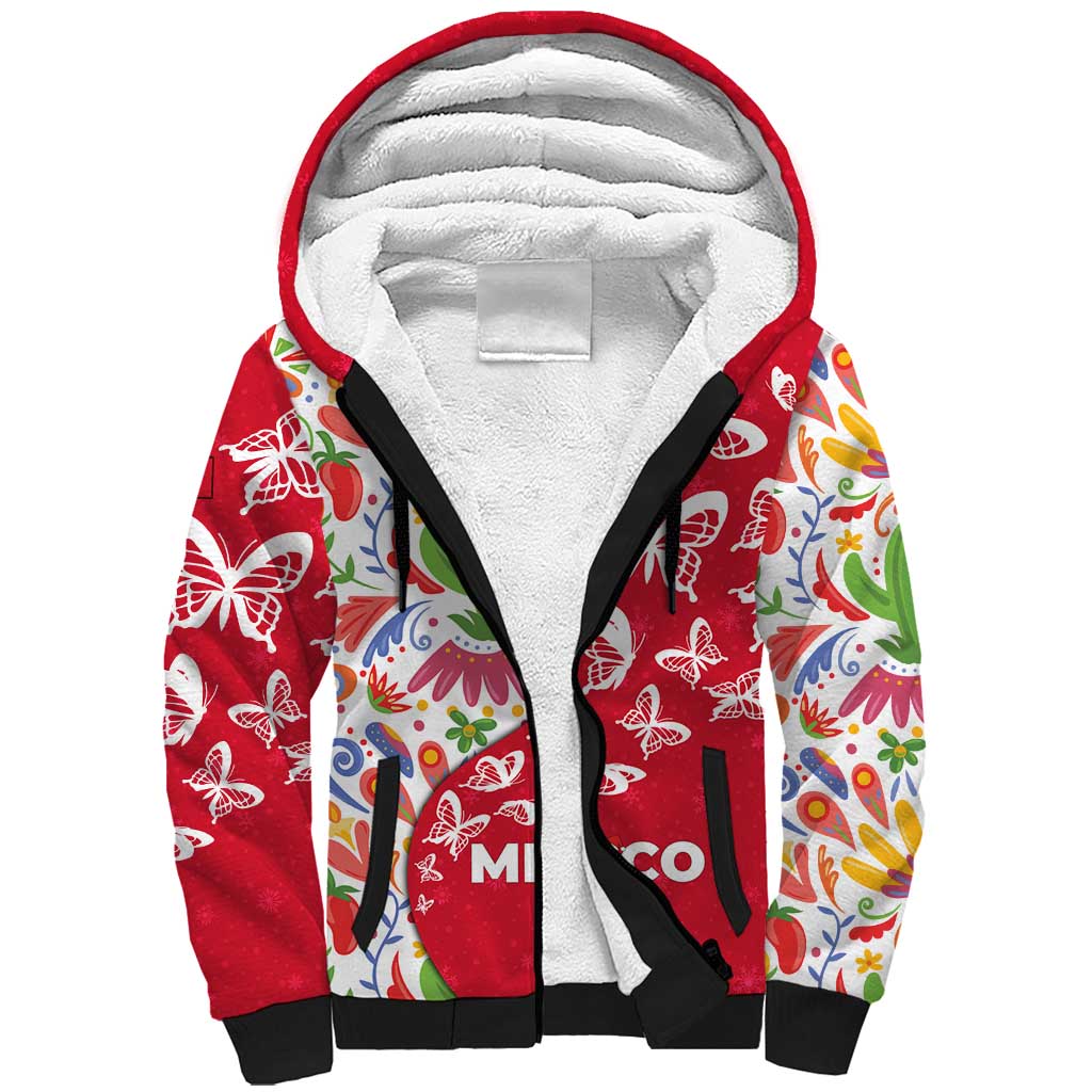 Mexico Christmas Sherpa Hoodie with Butterfly Cactus and Colorful Floral Folk Art - Wonder Print Shop