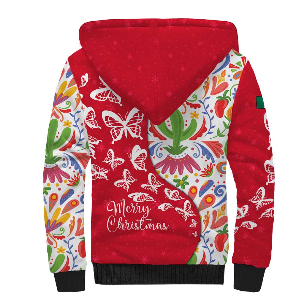 Mexico Christmas Sherpa Hoodie with Butterfly Cactus and Colorful Floral Folk Art - Wonder Print Shop