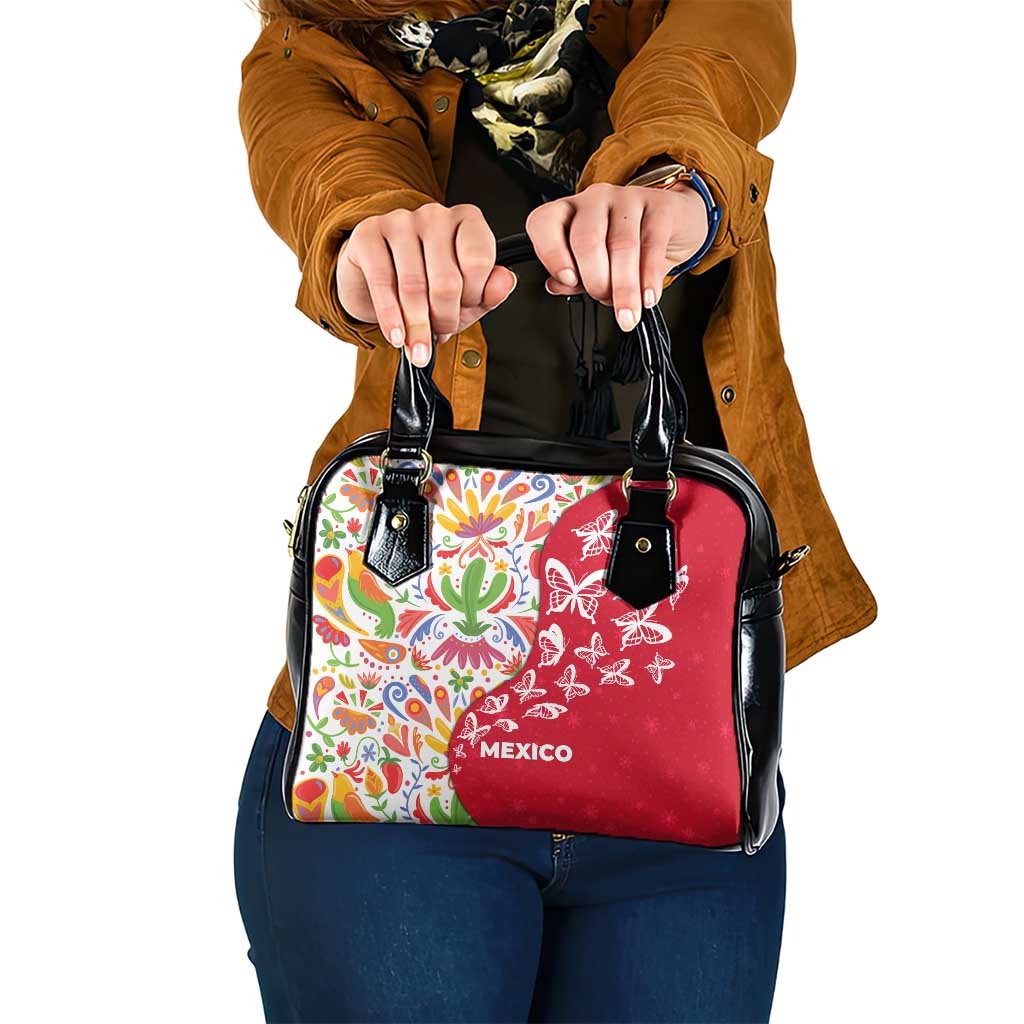 Mexico Christmas Shoulder Handbag with Butterfly Cactus and Colorful Floral Folk Art - Wonder Print Shop