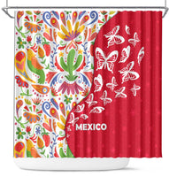 Mexico Christmas Shower Curtain with Butterfly Cactus and Colorful Floral Folk Art - Wonder Print Shop