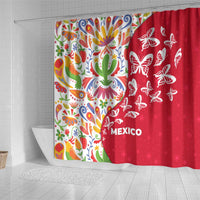 Mexico Christmas Shower Curtain with Butterfly Cactus and Colorful Floral Folk Art - Wonder Print Shop