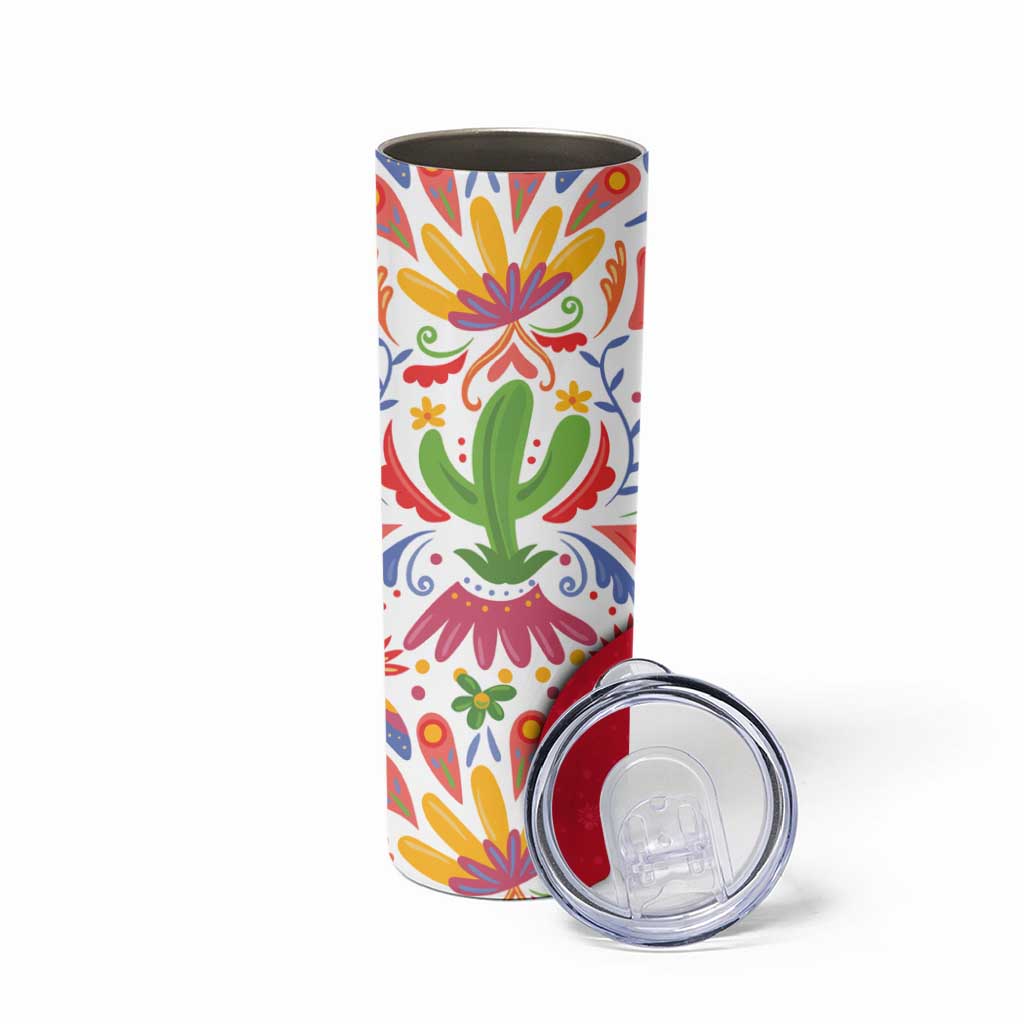 Mexico Christmas Skinny Tumbler with Butterfly Cactus and Colorful Floral Folk Art - Wonder Print Shop