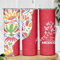 Mexico Christmas Skinny Tumbler with Butterfly Cactus and Colorful Floral Folk Art - Wonder Print Shop