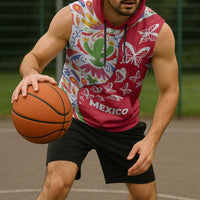 Mexico Christmas Sleeveless Hoodie with Butterfly Cactus and Colorful Floral Folk Art - Wonder Print Shop