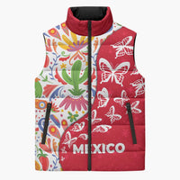 Mexico Christmas Sleeveless Puffer Jacket with Butterfly Cactus and Colorful Floral Folk Art - Wonder Print Shop