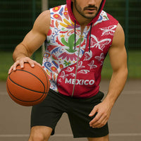 Mexico Christmas Sleeveless Zip Hoodie with Butterfly Cactus and Colorful Floral Folk Art - Wonder Print Shop