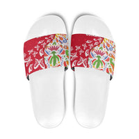 Mexico Christmas Slide Sandals with Butterfly Cactus and Colorful Floral Folk Art - Wonder Print Shop