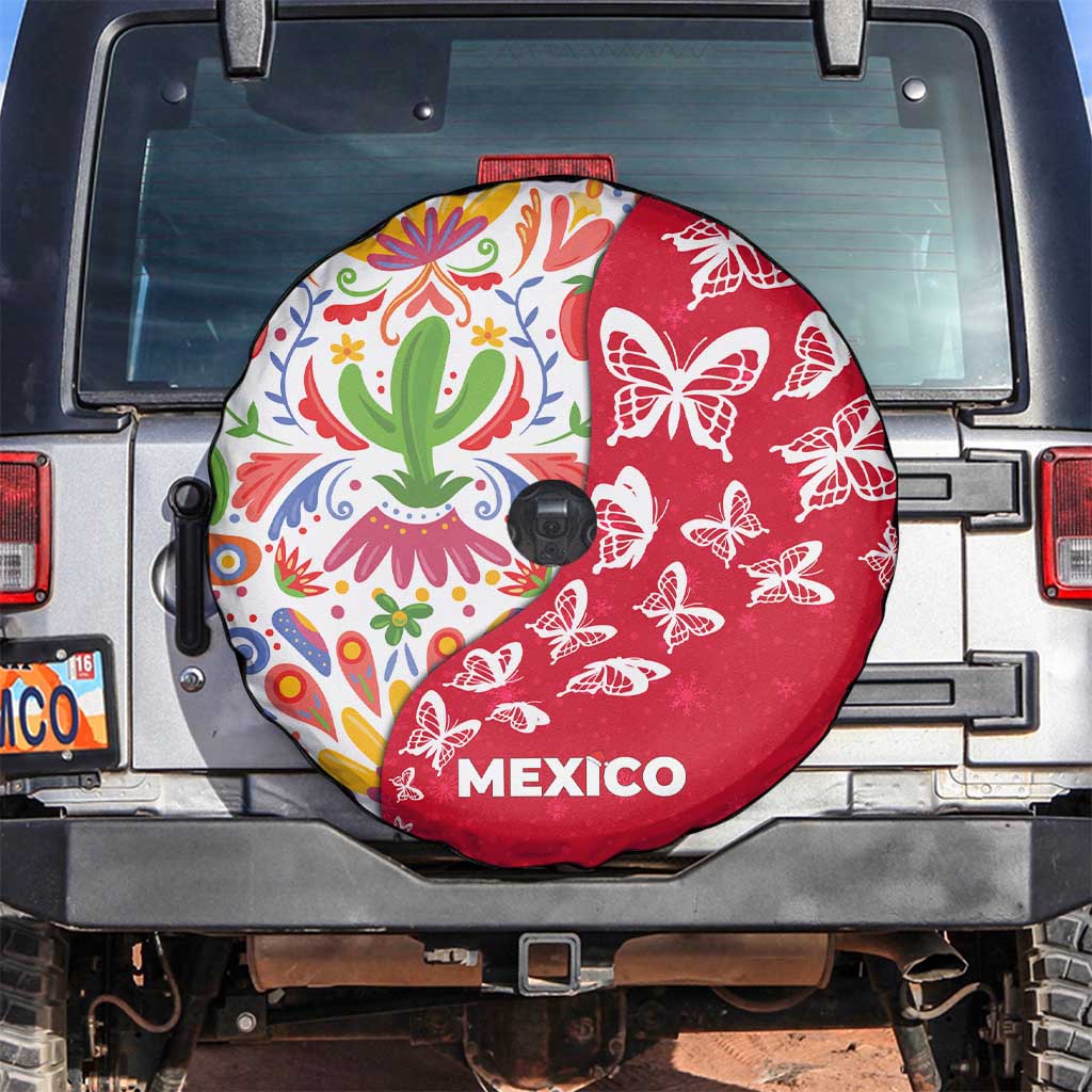 Mexico Christmas Spare Tire Cover with Butterfly Cactus and Colorful Floral Folk Art - Wonder Print Shop