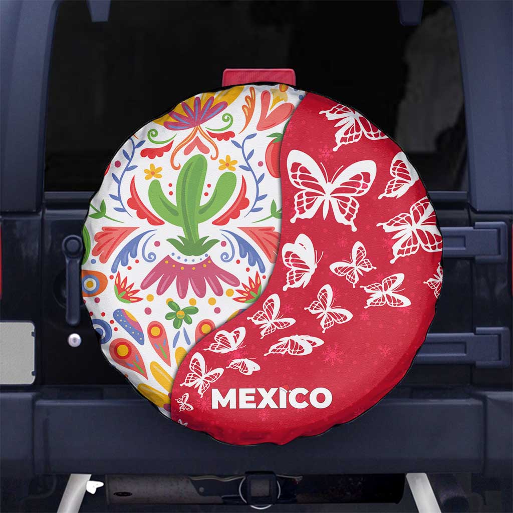 Mexico Christmas Spare Tire Cover with Butterfly Cactus and Colorful Floral Folk Art - Wonder Print Shop