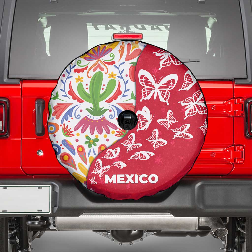 Mexico Christmas Spare Tire Cover with Butterfly Cactus and Colorful Floral Folk Art - Wonder Print Shop