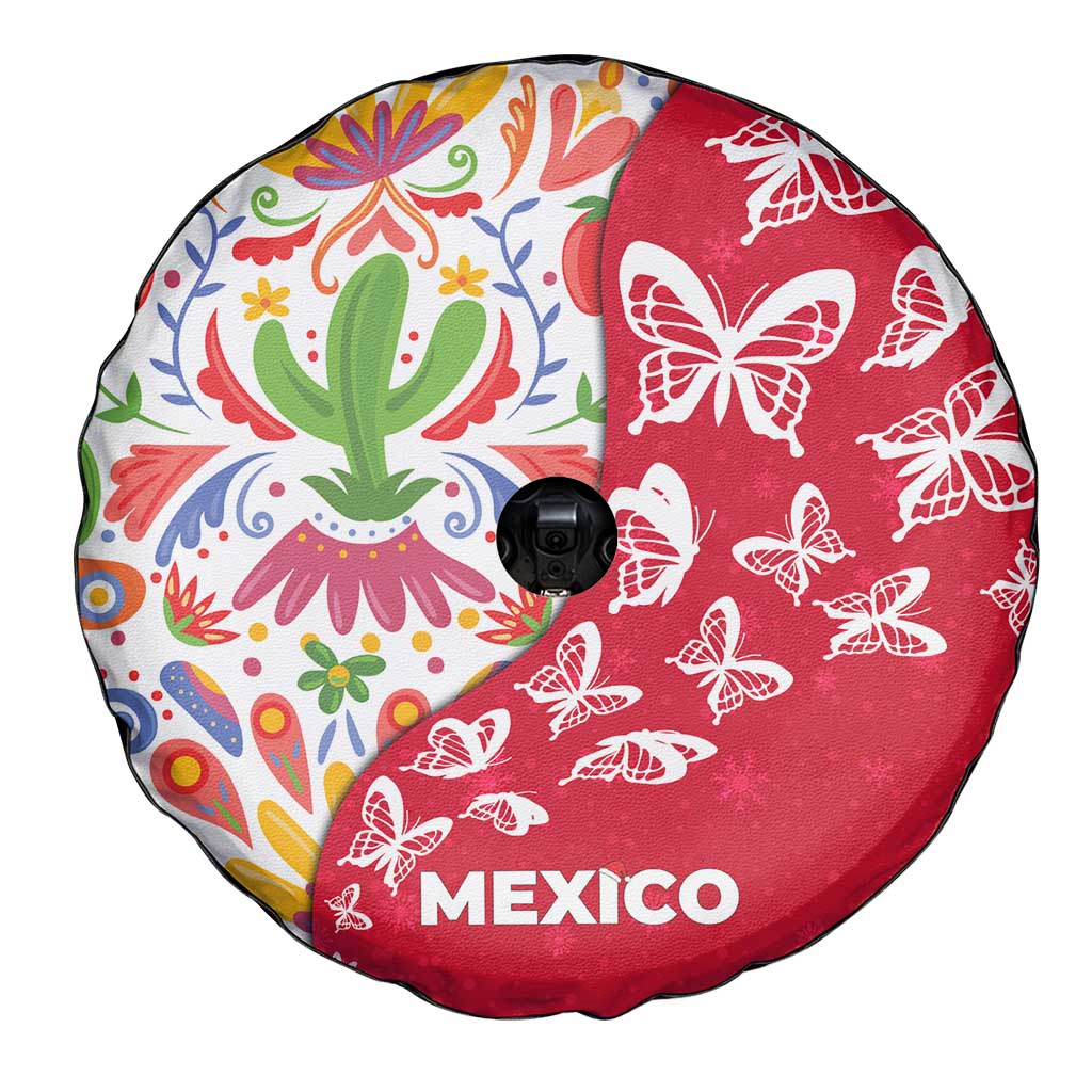 Mexico Christmas Spare Tire Cover with Butterfly Cactus and Colorful Floral Folk Art - Wonder Print Shop