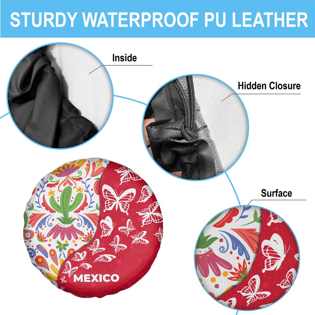 Mexico Christmas Spare Tire Cover with Butterfly Cactus and Colorful Floral Folk Art - Wonder Print Shop
