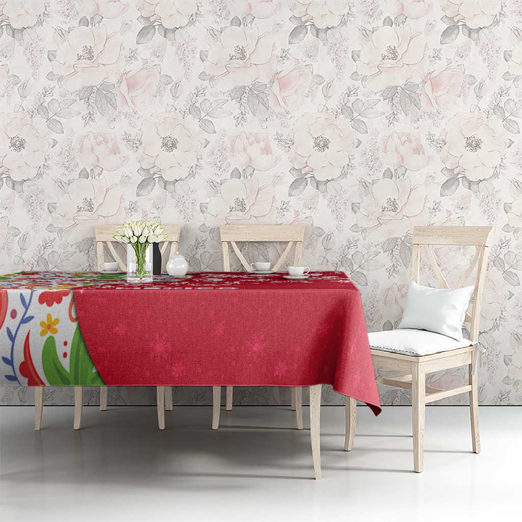 Mexico Christmas Tablecloth with Butterfly Cactus and Colorful Floral Folk Art - Wonder Print Shop