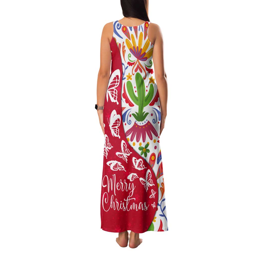 Mexico Christmas Tank Maxi Dress with Butterfly Cactus and Colorful Floral Folk Art - Wonder Print Shop