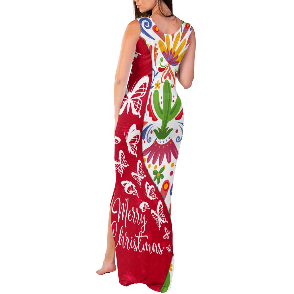 Mexico Christmas Tank Maxi Dress with Butterfly Cactus and Colorful Floral Folk Art - Wonder Print Shop