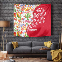 Mexico Christmas Tapestry with Butterfly Cactus and Colorful Floral Folk Art - Wonder Print Shop