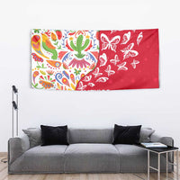 Mexico Christmas Tapestry with Butterfly Cactus and Colorful Floral Folk Art - Wonder Print Shop