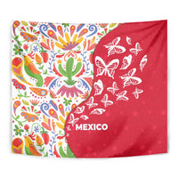 Mexico Christmas Tapestry with Butterfly Cactus and Colorful Floral Folk Art - Wonder Print Shop