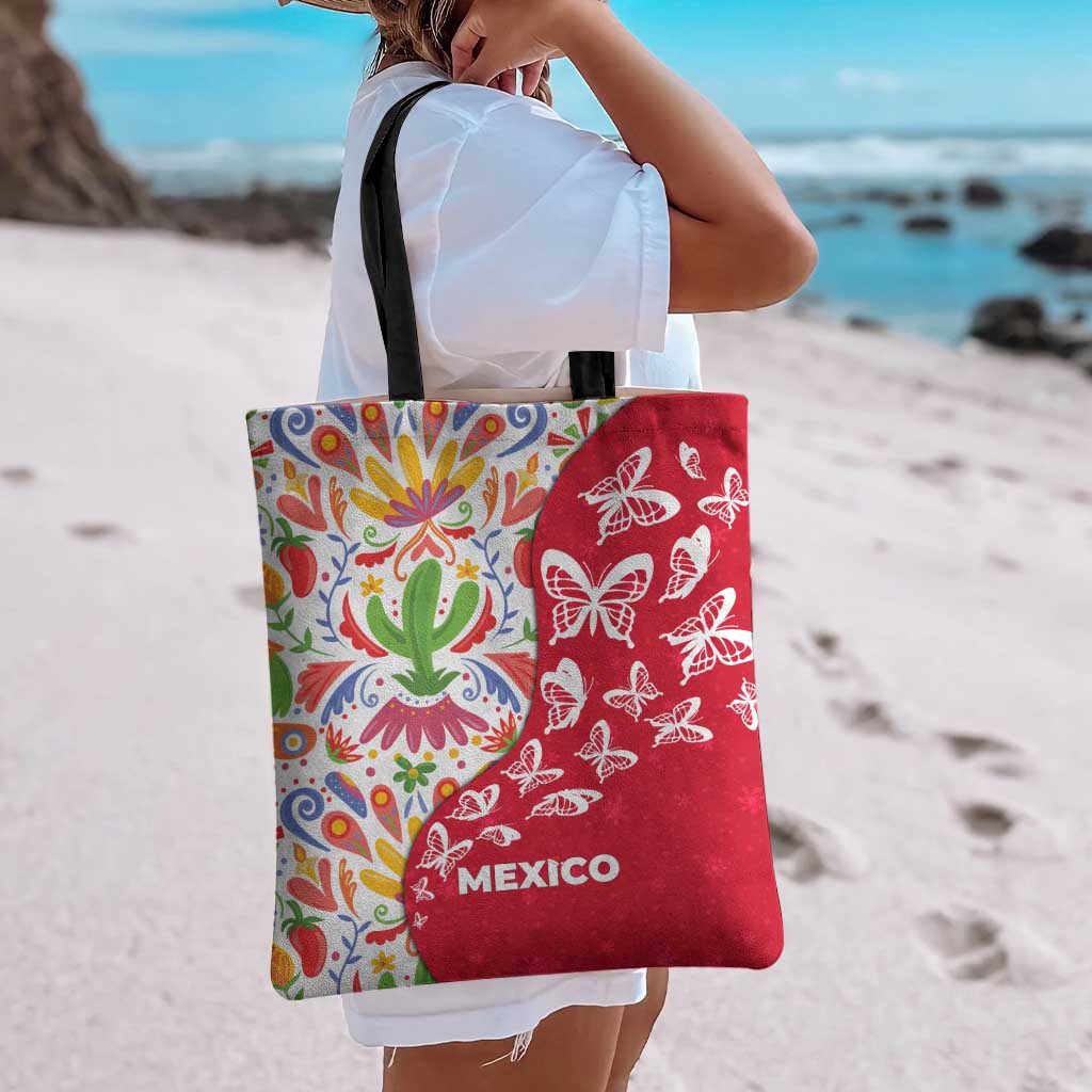 Mexico Christmas Tote Bag with Butterfly Cactus and Colorful Floral Folk Art - Wonder Print Shop