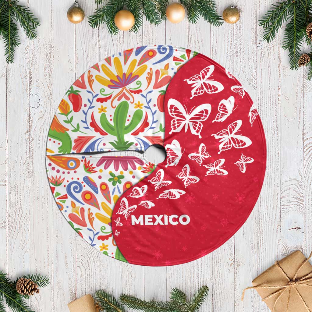 Mexico Christmas Tree Skirt with Butterfly Cactus and Colorful Floral Folk Art - Wonder Print Shop