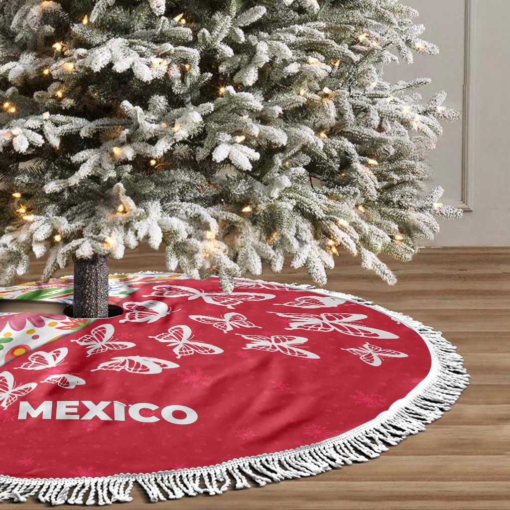 Mexico Christmas Tree Skirt with Butterfly Cactus and Colorful Floral Folk Art - Wonder Print Shop