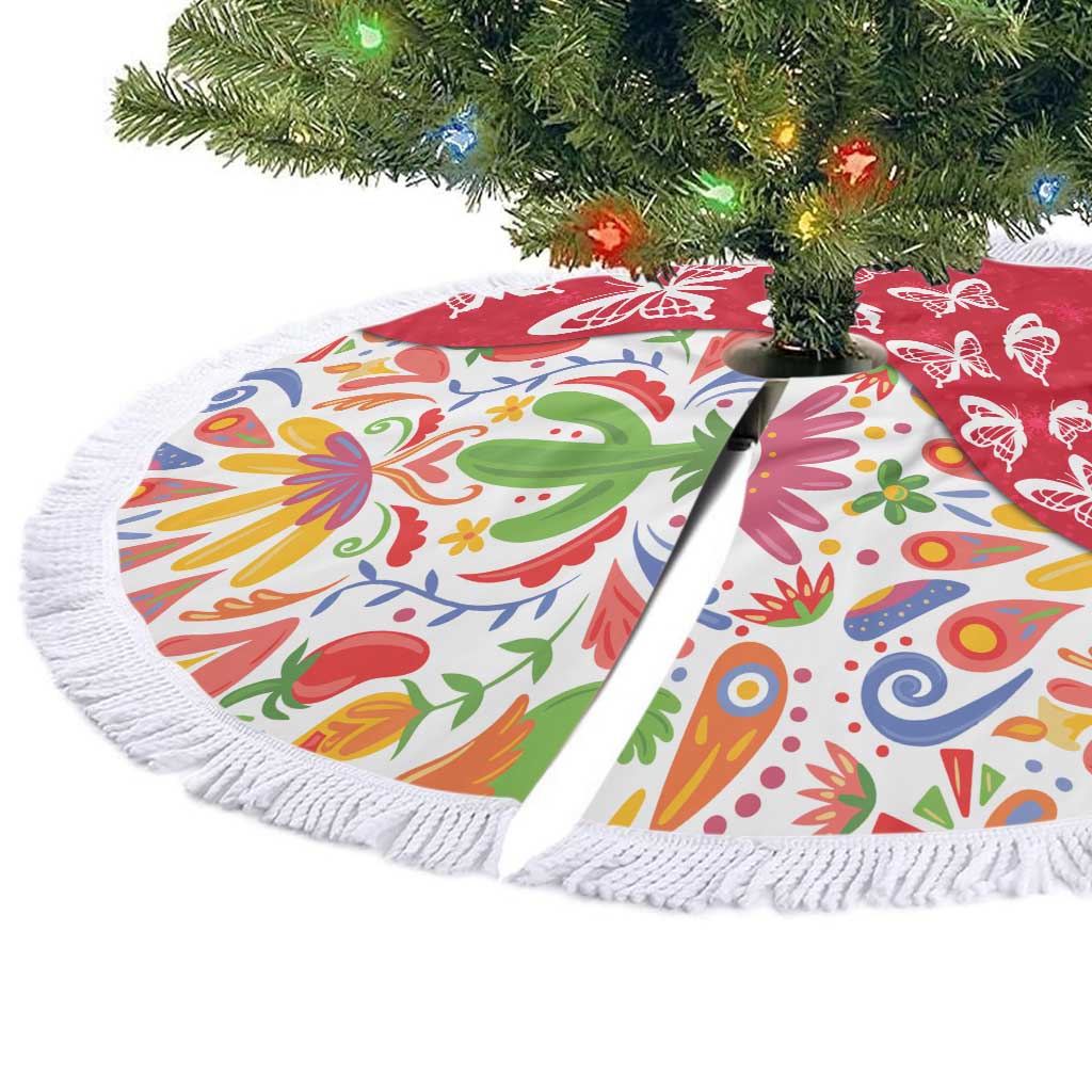 Mexico Christmas Tree Skirt with Butterfly Cactus and Colorful Floral Folk Art - Wonder Print Shop