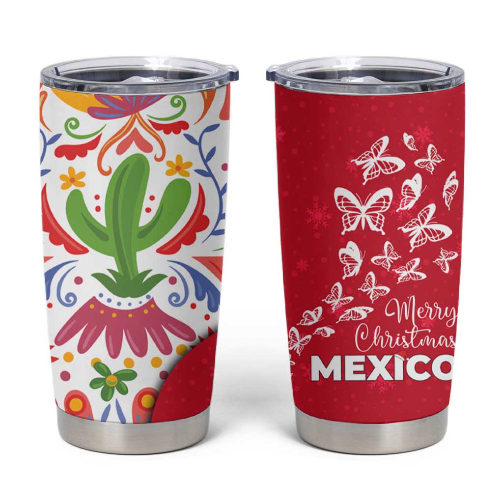 Mexico Christmas Tumbler Cup with Butterfly Cactus and Colorful Floral Folk Art - Wonder Print Shop