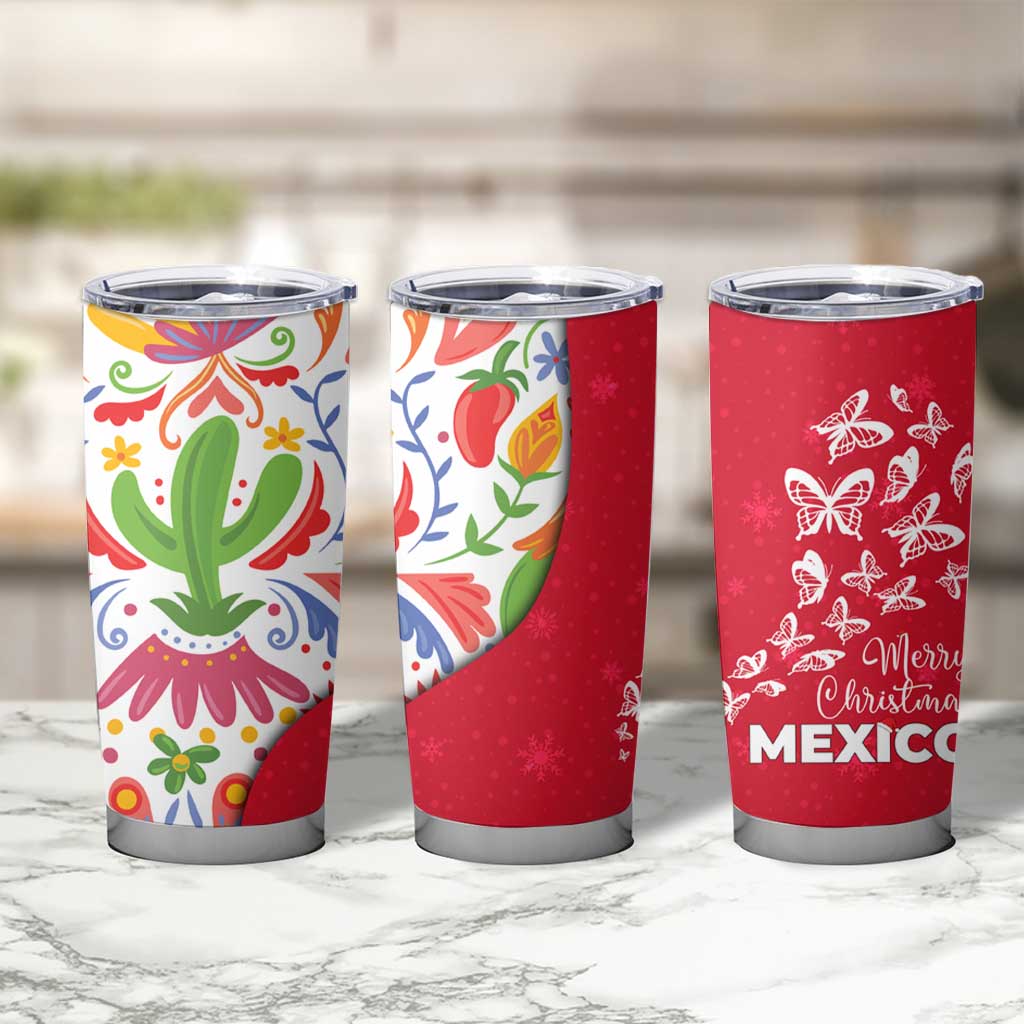 Mexico Christmas Tumbler Cup with Butterfly Cactus and Colorful Floral Folk Art - Wonder Print Shop