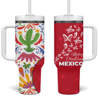 Mexico Christmas Tumbler With Handle with Butterfly Cactus and Colorful Floral Folk Art - Wonder Print Shop