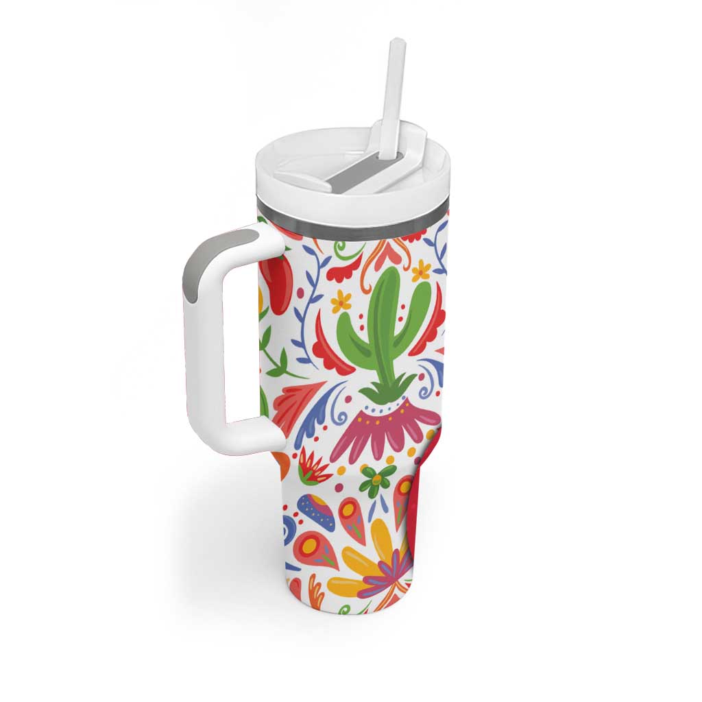 Mexico Christmas Tumbler With Handle with Butterfly Cactus and Colorful Floral Folk Art - Wonder Print Shop