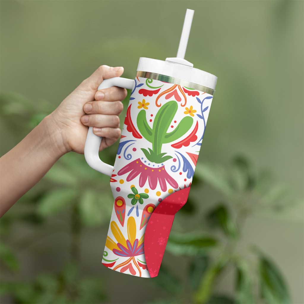 Mexico Christmas Tumbler With Handle with Butterfly Cactus and Colorful Floral Folk Art - Wonder Print Shop