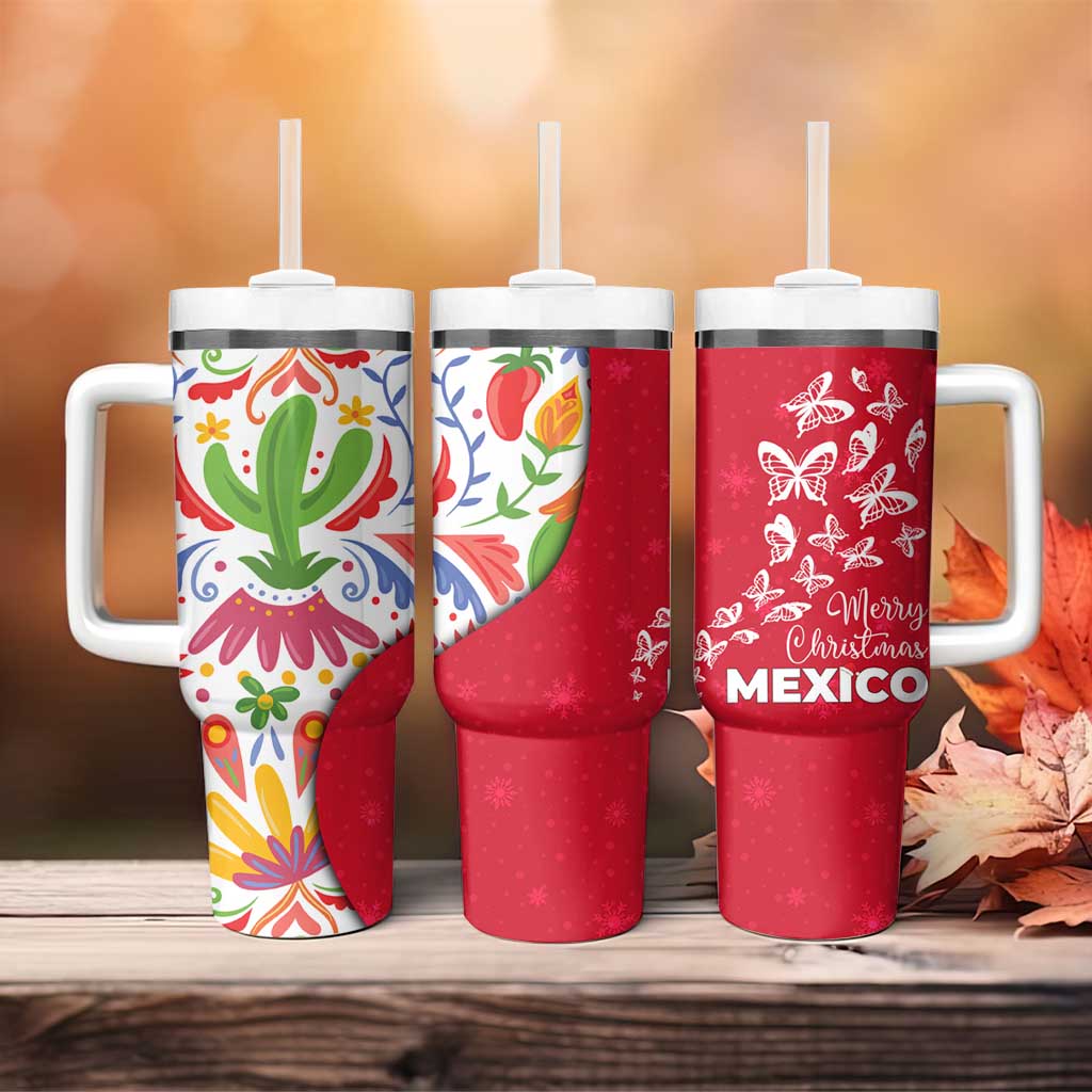 Mexico Christmas Tumbler With Handle with Butterfly Cactus and Colorful Floral Folk Art - Wonder Print Shop