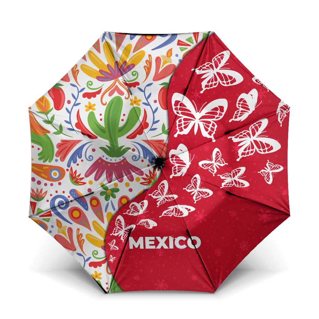 Mexico Christmas Umbrella with Butterfly Cactus and Colorful Floral Folk Art - Wonder Print Shop