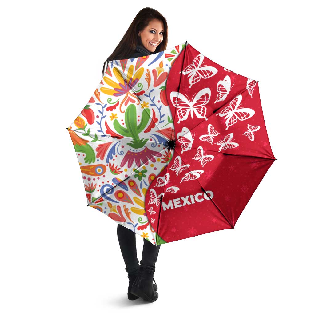 Mexico Christmas Umbrella with Butterfly Cactus and Colorful Floral Folk Art - Wonder Print Shop