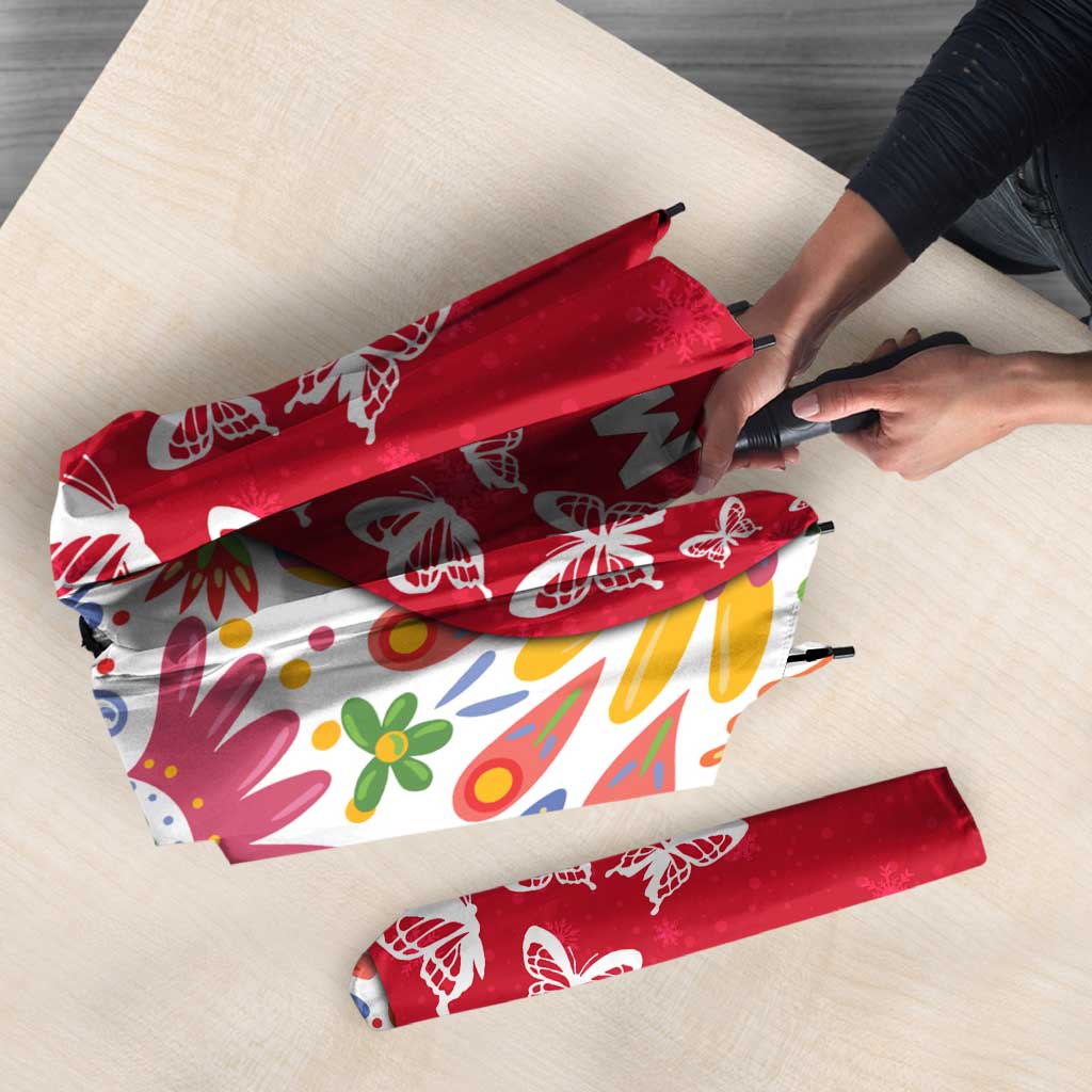 Mexico Christmas Umbrella with Butterfly Cactus and Colorful Floral Folk Art - Wonder Print Shop