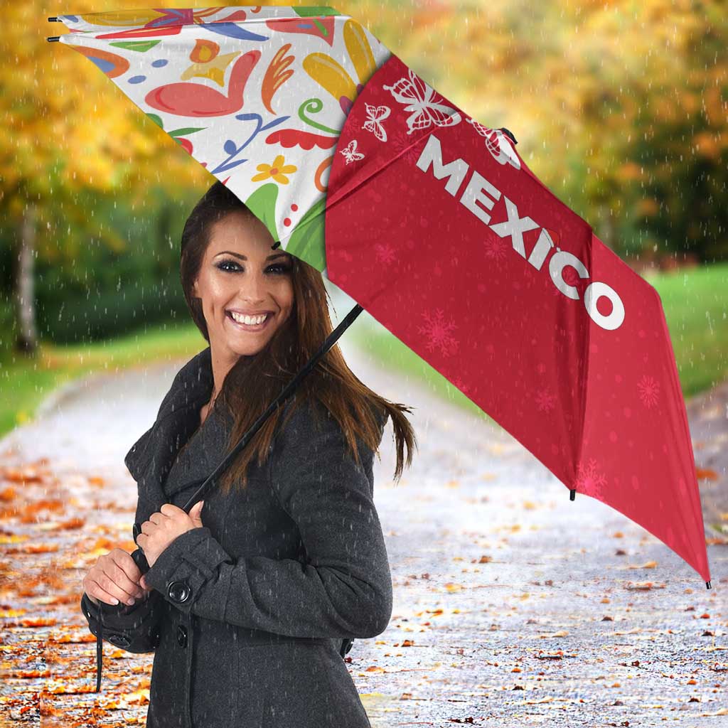 Mexico Christmas Umbrella with Butterfly Cactus and Colorful Floral Folk Art - Wonder Print Shop