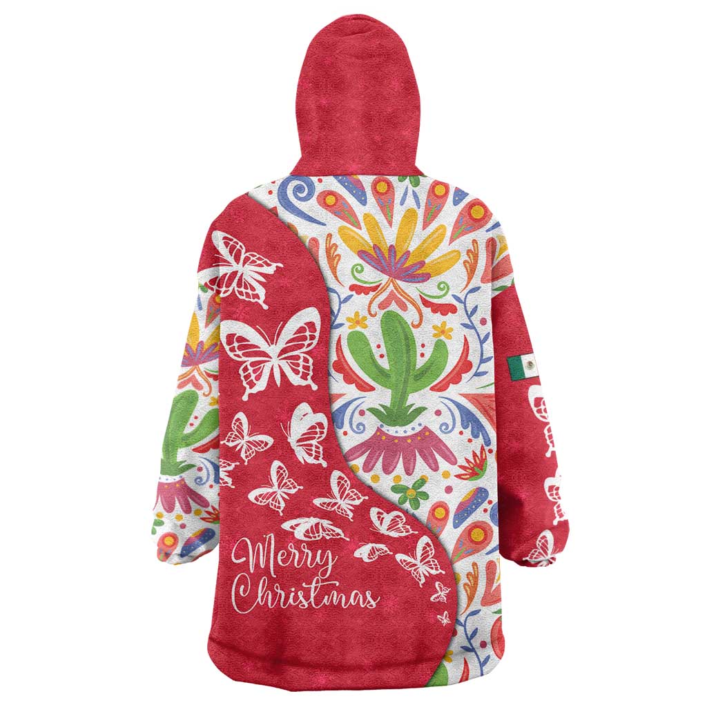 Mexico Christmas Wearable Blanket Hoodie with Butterfly Cactus and Colorful Floral Folk Art - Wonder Print Shop