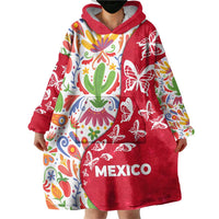 Mexico Christmas Wearable Blanket Hoodie with Butterfly Cactus and Colorful Floral Folk Art - Wonder Print Shop