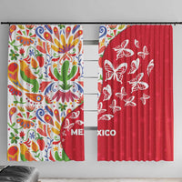 Mexico Christmas Window Curtain with Butterfly Cactus and Colorful Floral Folk Art - Wonder Print Shop