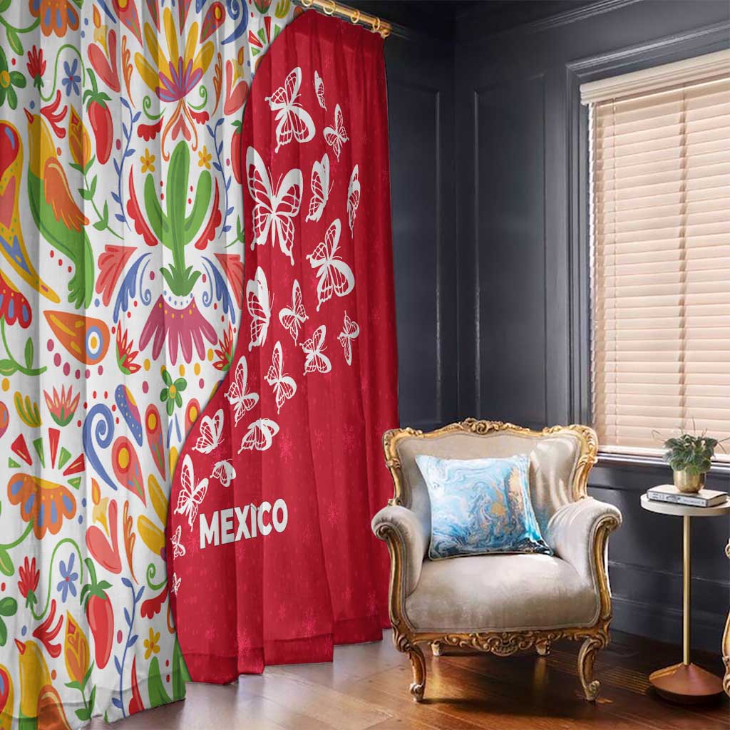 Mexico Christmas Window Curtain with Butterfly Cactus and Colorful Floral Folk Art - Wonder Print Shop