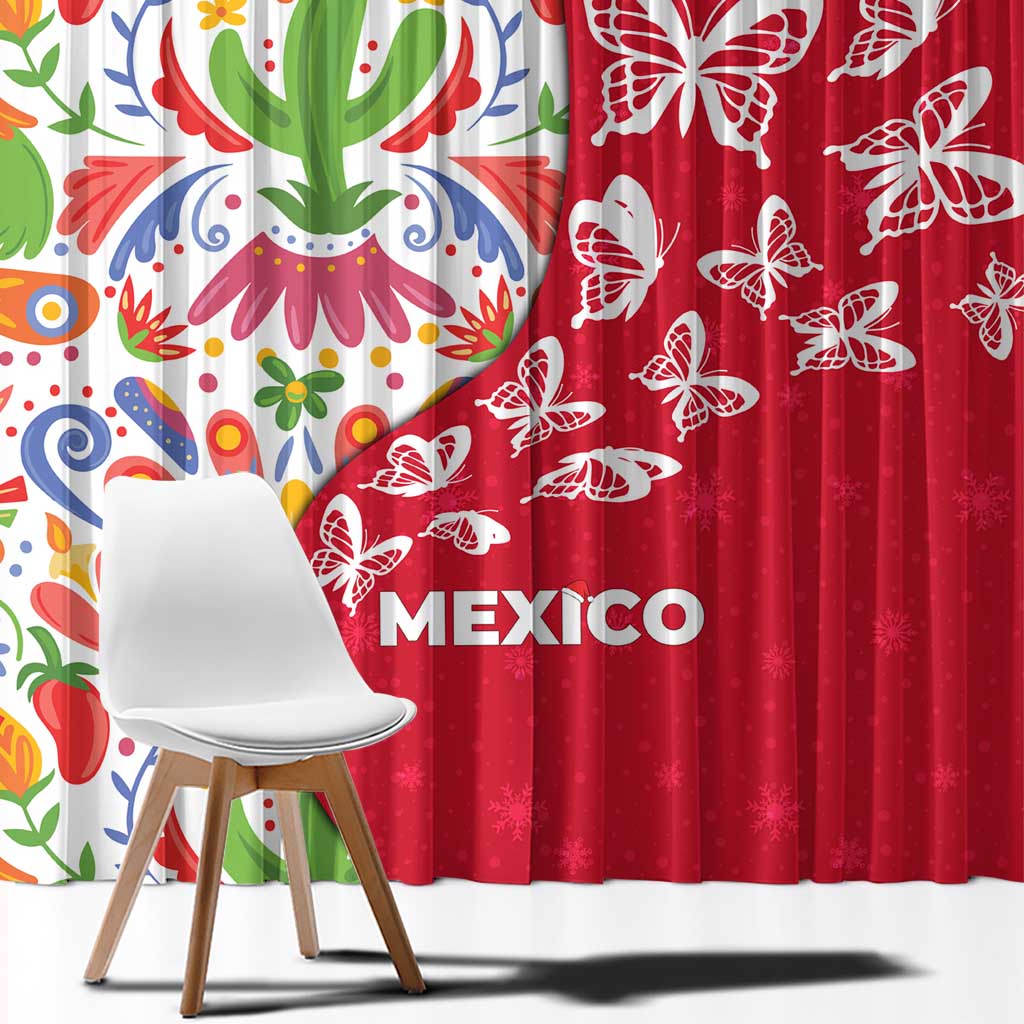 Mexico Christmas Window Curtain with Butterfly Cactus and Colorful Floral Folk Art - Wonder Print Shop